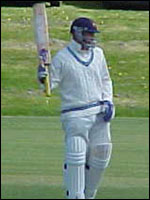 Andre salutes his first 50 for Accrington against Rawtenstall