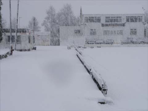 Snow covers the approach